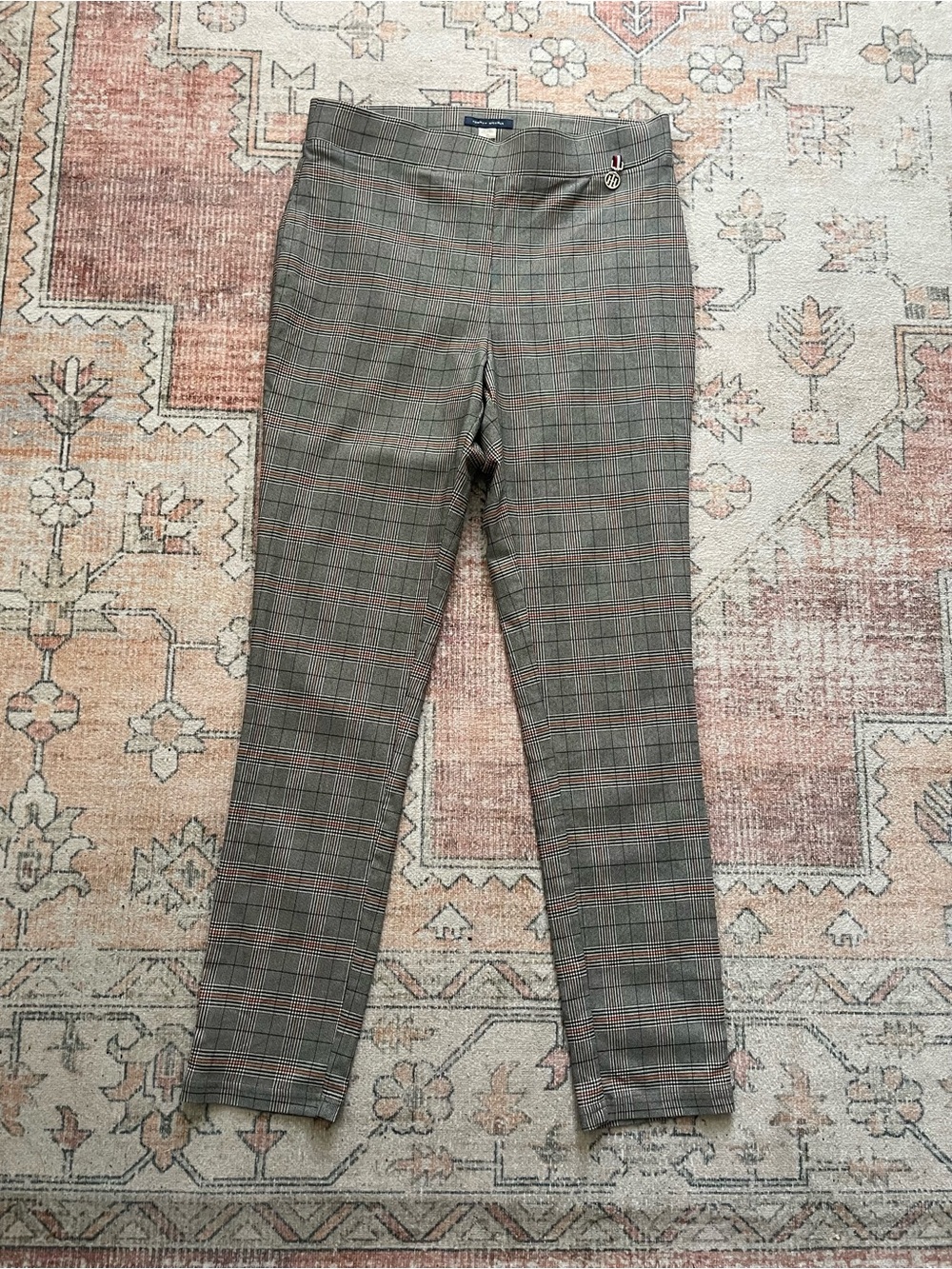 Tommy Hilfiger Black and Gray Glen Plaid Pants with Red Pinstripes